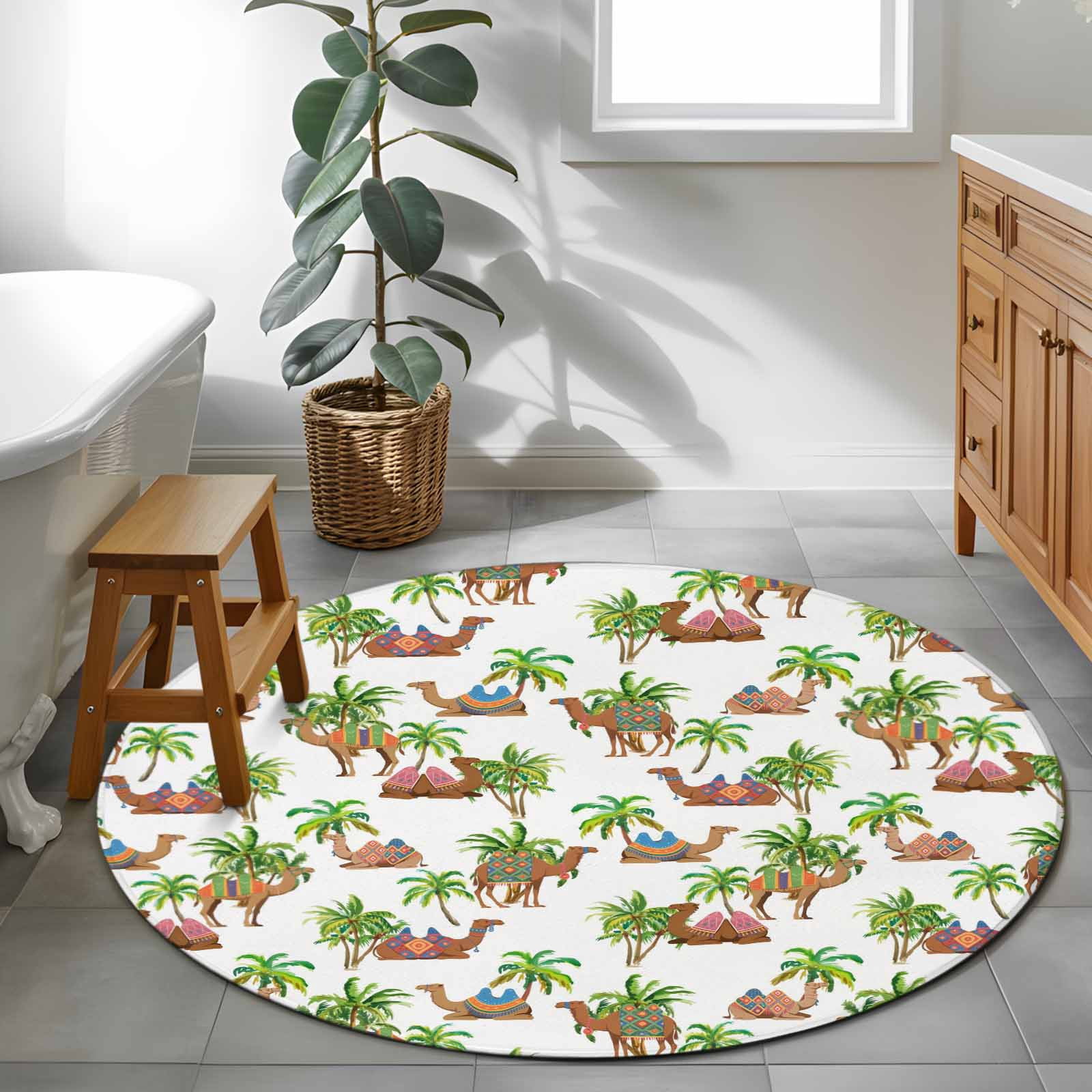 Camels Coconut Palm 4ft Round Rug for Cozy Reading Nook Home Office ...