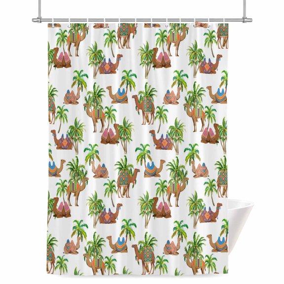 Camels Coconut Palm Shower Curtain, Tropical Plants Vintage Deserts Animal Waterproof Shower Curtain Set with 12 Hooks Lightweight Bath Curtains Fabric Bathroom Decor 36x72 Inches