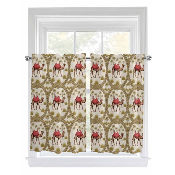 Camels Palm Trees 2 Panel Kitchen Curtains for Windows, Desert Date Coconut Trees Leaves Cords Beige Bathroom Privacy Curtain, Home Décor Window Treatment for Bedroom/Living Room 55"x45"