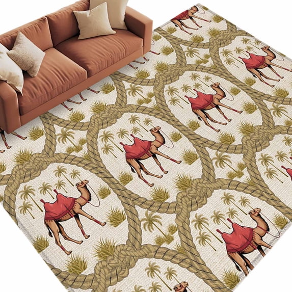 Camels Palm Trees Area Rugs Collection 5'x7', Desert Date Coconut Trees ...