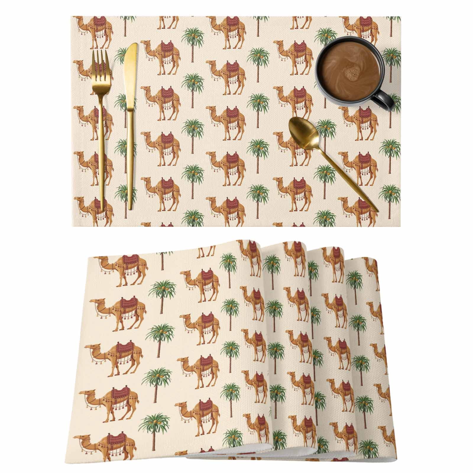 Camels Palm Trees Placemats Set of 4 Summer Tropical Plants Animals ...