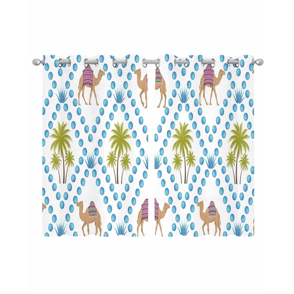 Camels Palm Trees Sheer Curtains 39 Inch Length 2 Panels Set for Living Room/Bedroom, Tropical Desert Animal Plants Polka Dot Kitchen Curtains Grommet Curtains Window Treatments 27.5"x39"x2