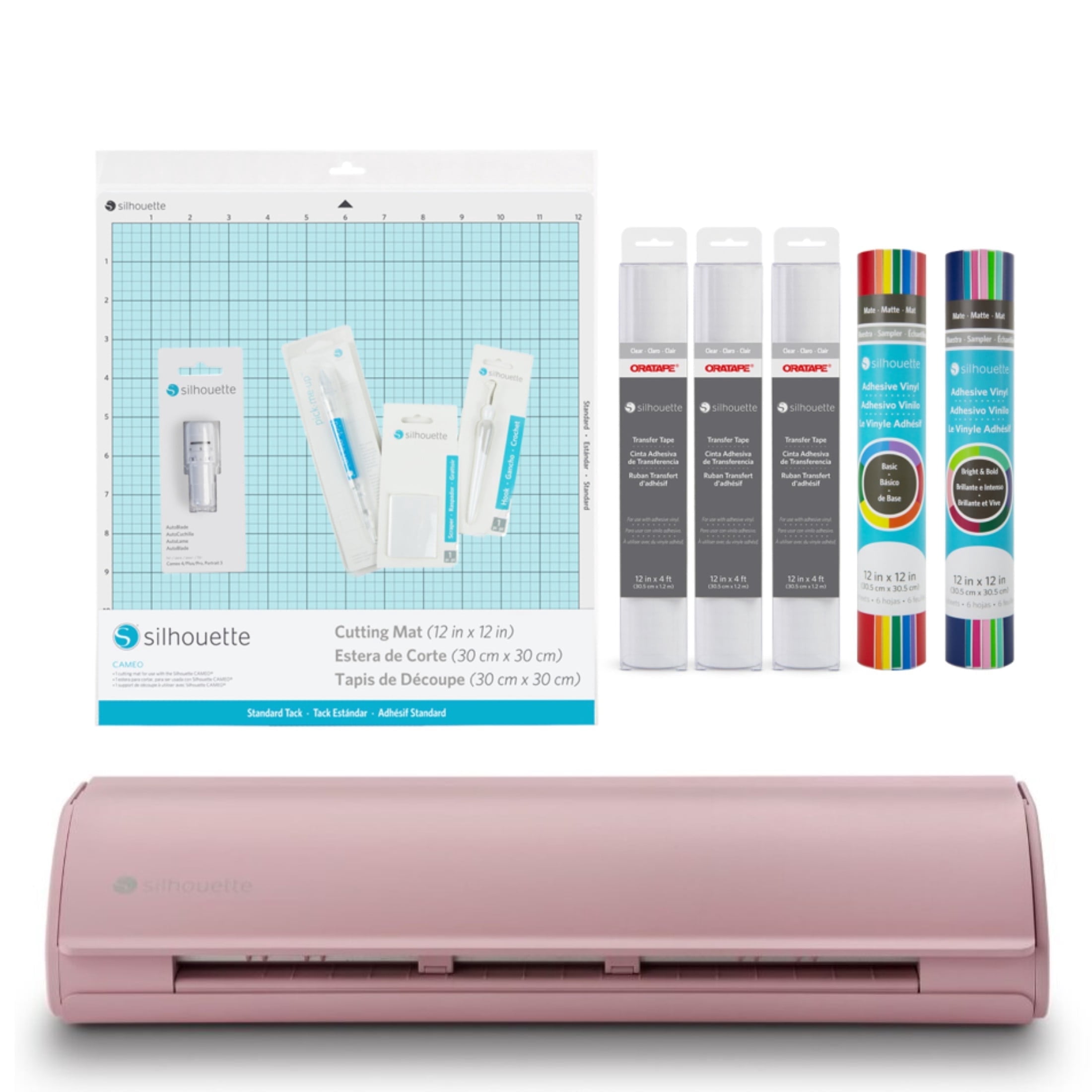 Silhouette Cameo 5 Cutting Machine (Matte Pink) Vinyl Bundle with Tools, Transfer Tape, Mats, Designs & Software