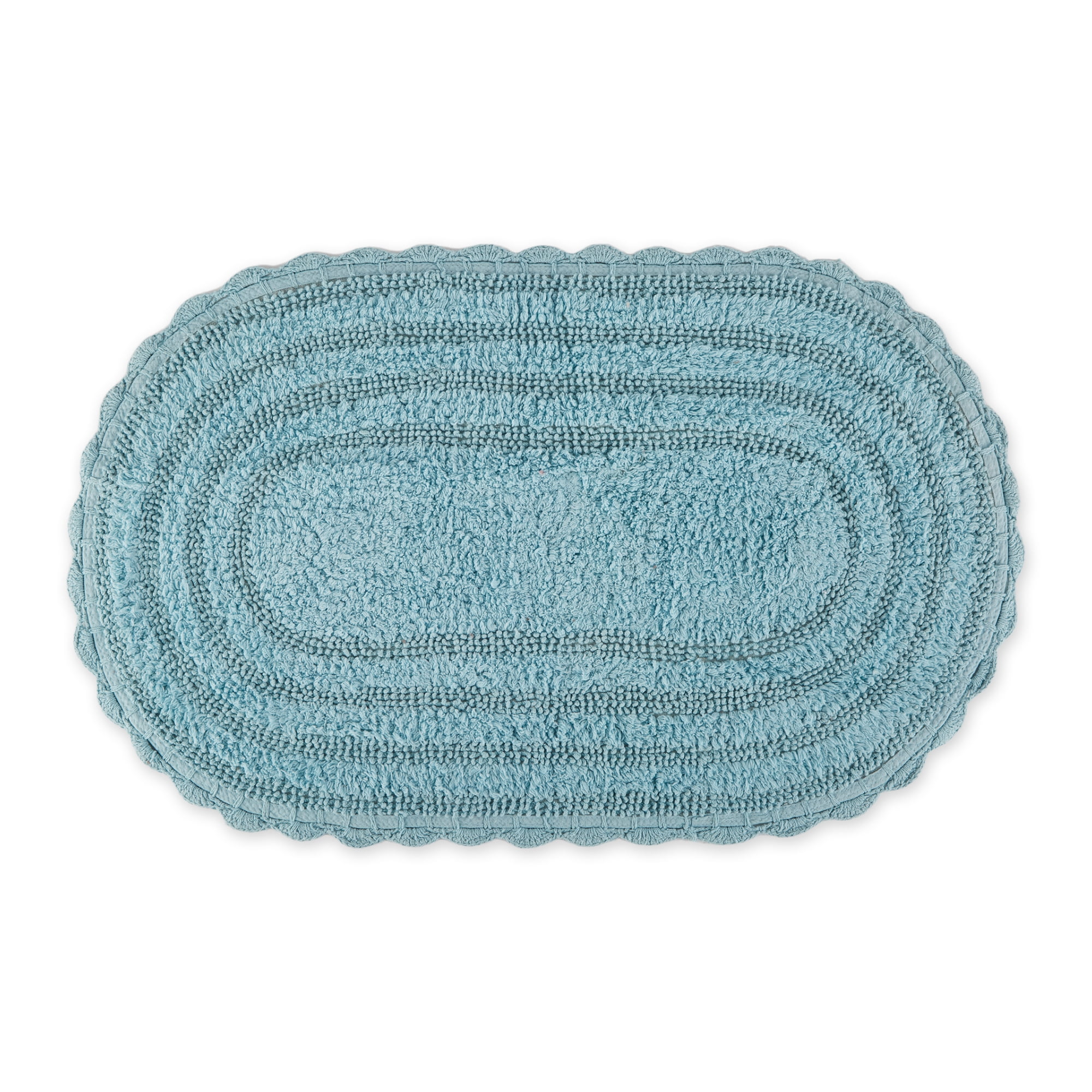 Cameo Blue Large Oval Crochet Bath Mat