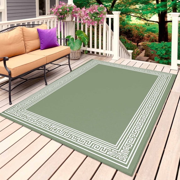Cameo Brown Greek Key Outdoor Rug for Patio/Deck/Porch, Non-Slip Large Area Rug 6 x 9 Ft, Geometric Greece Ancient Farmhouse Geo Indoor Outdoor Rugs Washable Area Rugs, Camping Rug Carpet Runner