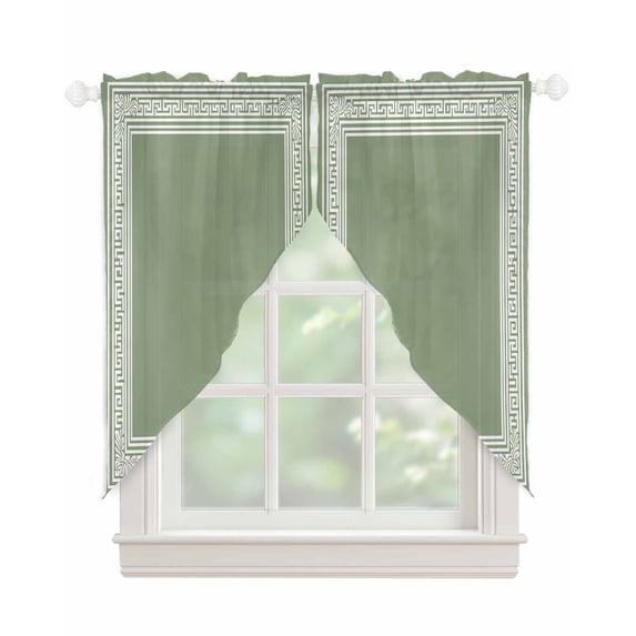 Cameo Brown Greek Key Swag Valances for Windows, Geometric Greece Ancient Farmhouse Geo Rod Pocket Sheer Valances for Windows, Swag Toppers Light Filtering for Kitchen Living Room 2 Panels 36''x63''