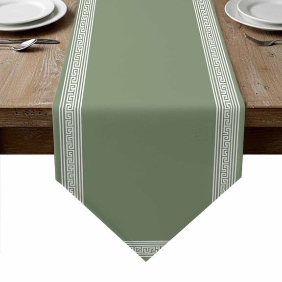 Cameo Brown Greek Key Table Runner Linen Burlap Table Runner 36 Inches Small Geometric Greece Ancient Farmhouse Geo Dresser Scarves for Kitchen Island Coffee Party Holiday Decoration 13"x36"