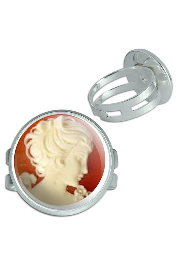 Cameo Faux Ivory Silver Plated Adjustable Novelty Ring