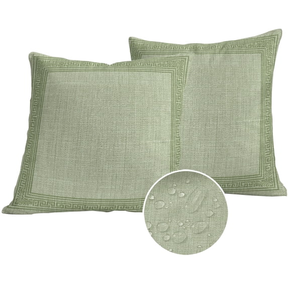 Cameo Green Retro Greek Key Outdoor Pillow Covers 20x20 Set of 2,Waterproof Patio Throw Pillowcase Protectors,Geometric Greece Ancient Rustic Decorative Pillow Shams Cushion Covers for Seat Bed Couch