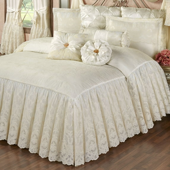 Cameo Lace Collection Grande Bedspread - Pearl - Shabby Chic Style - Romantic Heirloom - Victorian Floral Aesthetic - Vintage Embroidery - Luxury Antique Bedding Bedspread Grande Cal King