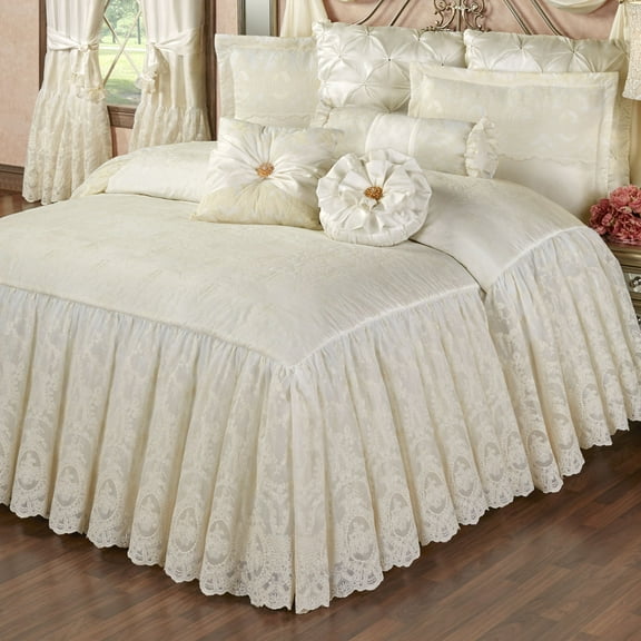 Cameo Lace Collection Grande Bedspread - Pearl - Shabby Chic Style - Romantic Heirloom - Victorian Floral Aesthetic - Vintage Embroidery - Luxury Antique Bedding Bedspread Grande Full