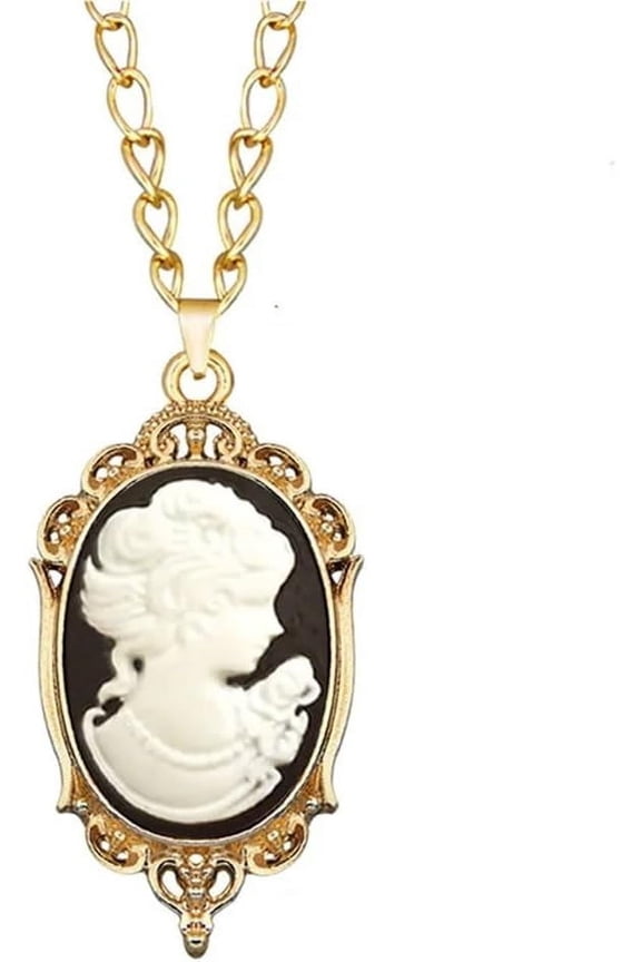 Cameo Lady  Enamel Necklace,Crown Lady Maiden Cameo Necklace,Vintage Cameo Jewelry Women