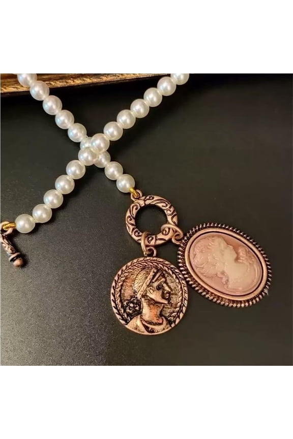 Cameo Lady Queen Medallion Athena Necklace,Queen Cameo Necklace For Women