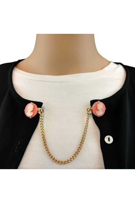 Cameo Sweater Guard Collar Clips Shawl Chain Ladies Adult Female Women