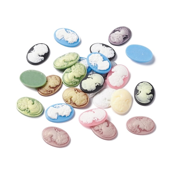 Cameos Opaque Resin Cabochons Oval with Women Mixed Color 25x18x4.5mm for DIY