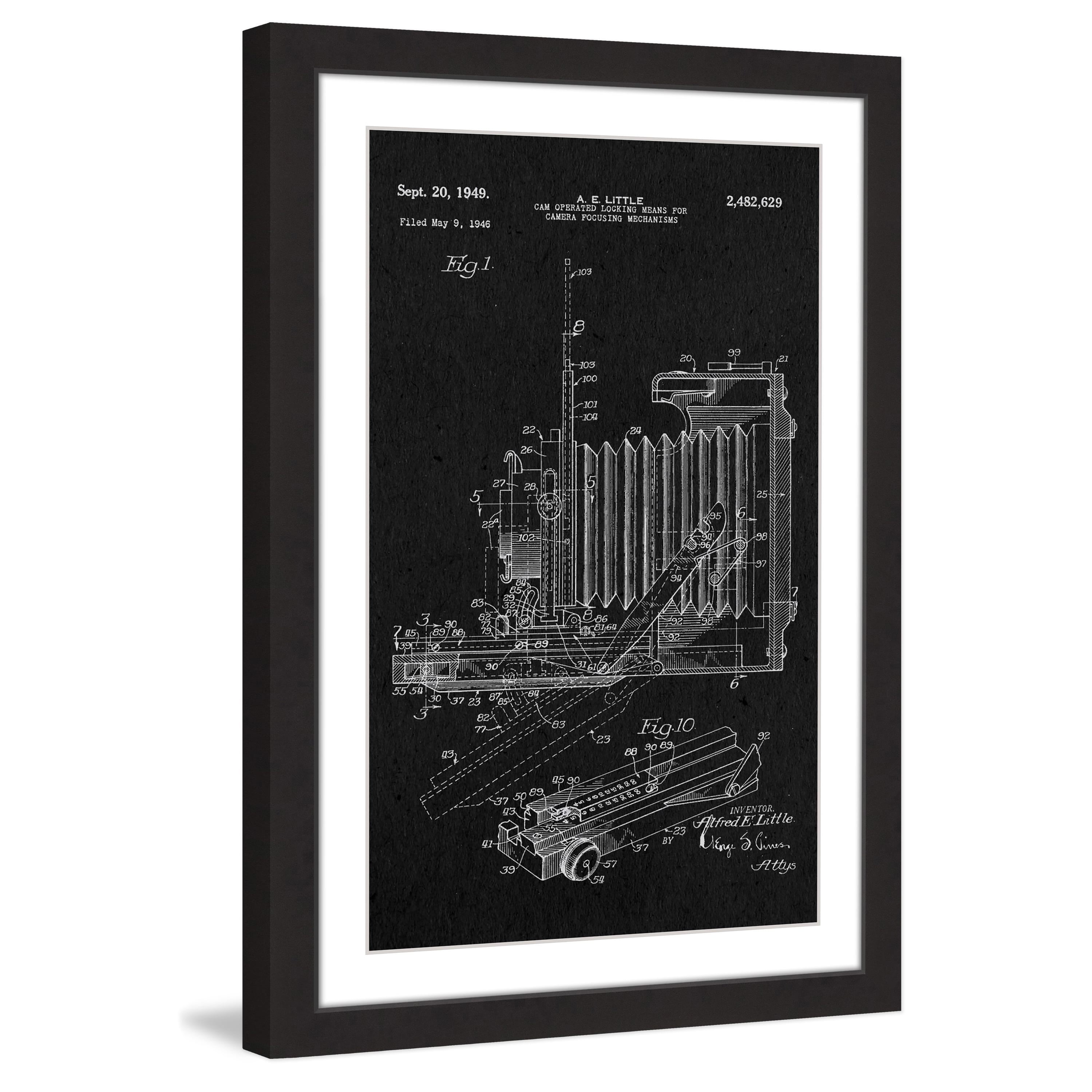 "Camera 1949 Black Paper" Framed Painting Art Print, 24" x 1.5"