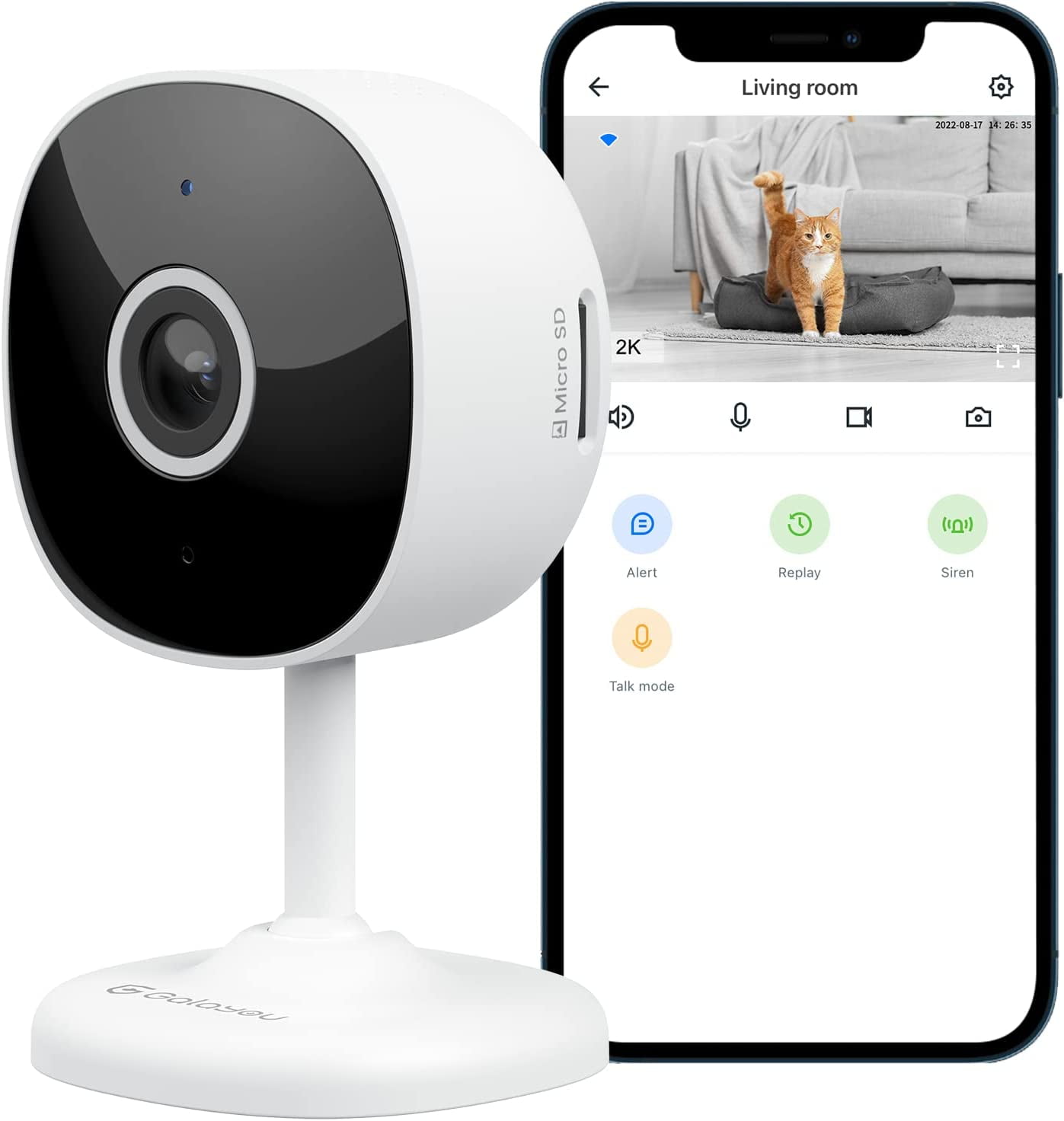 Camera 2K, Galayou Indoor Home Security Cameras for Baby/Elder/Dog/Pet Camera with Phone app,24/7 SD