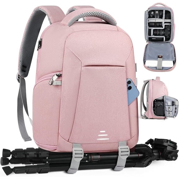 Camera Backpack for DSLR SLR Mirrorless Cameras - Professional 14 Inch Laptop Compartment Photography Bag with Tripod Holder & Rain Cover for Travel & Hiking,