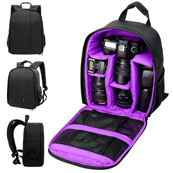 Camera Backpack, Waterproof Shockproof Photography Bag, Lightweight Nylon for DSLR & Mirrorless Cameras,Purple
