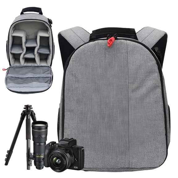 Camera Backpack, Waterproof Shockproof Photography Bag with Tripod Holder for DSLR & Mirrorless Gear, Gray