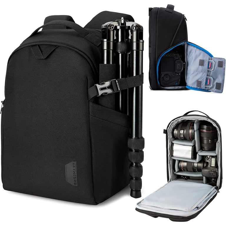 Camera Bag Backpack, Dslr SLR Camera Case Fits 13.3 Inch Laptop, Waterproof Photography Backpacks with Rain Cover Tripod Holder for Women Men, Black,