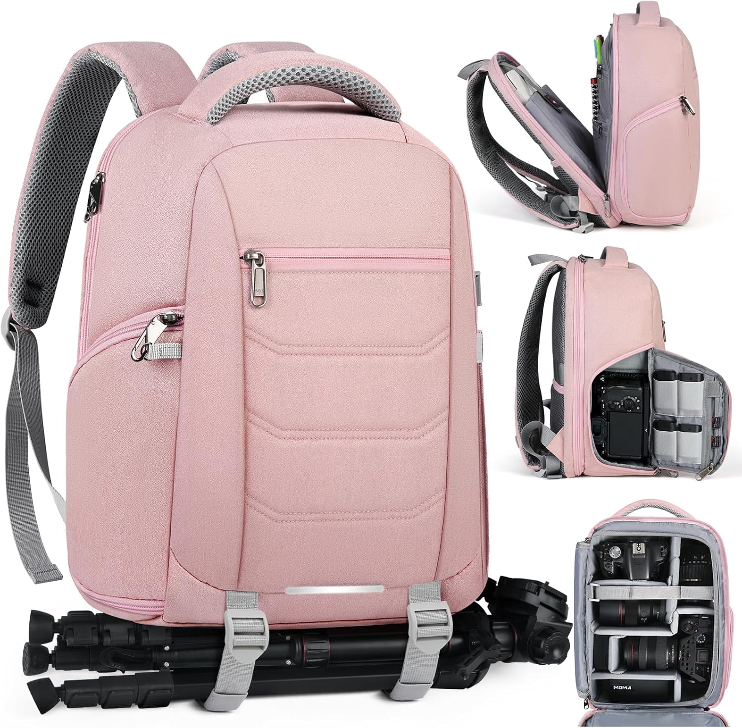 Camera Bag Backpack Professional for DSLR SLR Mirrorless Camera Waterproof Laptop Back Pack 14 Inch with Rain Cover Anti Theft Travel Case Large Capacity Photography Backpack Black