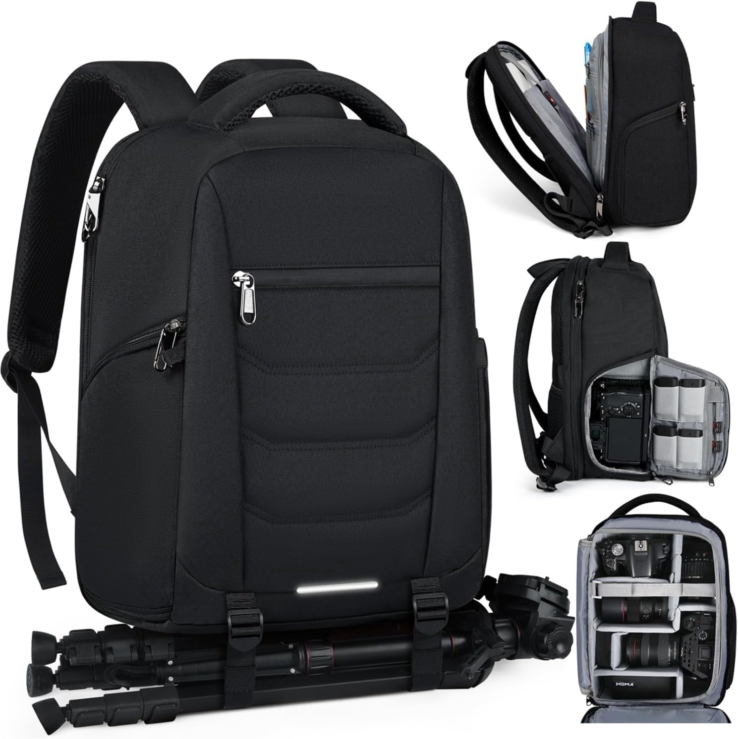 Camera Bag Backpack Professional for DSLR SLR Mirrorless Camera Waterproof Laptop Back Pack 14 Inch with Rain Cover Anti Theft Travel Case Large Capacity Photography Backpack Black