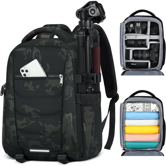 Camera Bag Backpack Professional for DSLR SLR Mirrorless Camera Waterproof Laptop Back Pack 14 Inch with Rain Cover Anti Theft Travel Case Large Capacity Photography Backpack Camouflage