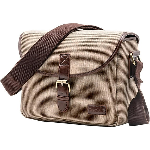 Camera Bag DSLR SLR Canvas Camera Case, Vintage Waterproof Camera Shoulder Bag (Khaki)