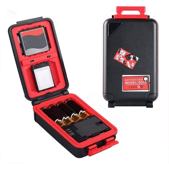 Camera Battery Memory Card Case, Memory Card Hard Protector Case Professional Water-Resistant Anti-Shock Camera Battery Storage Box for 2 Camera Batteries 4 SD Cards 2 XQD Cards or 2 CF Cards R