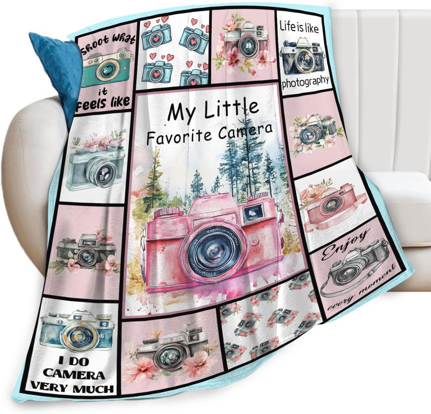 Camera Blanket Gifts for Womens Girls Flannel Photography Throw Blanket Ultra Soft Cozy Fleece Decor Blankets Gift for Kids Boys Couch Sofa Bed 80" x 60"