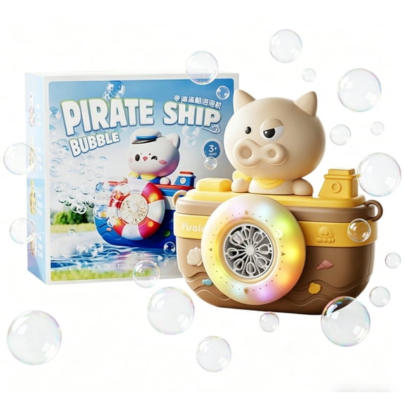 Camera Bubble Machine, Cartoon-Themed Light-Up Musical Handheld Automatic Bubble Blower with 60ml Solution Refill & LED Light