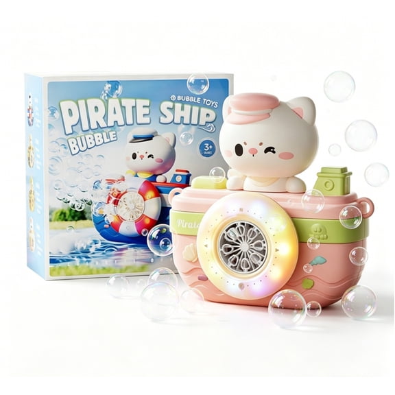 Camera Bubble Machine, Cartoon-Themed Light-Up Musical Handheld Automatic Bubble Blower with 60ml Solution Refill & LED Light