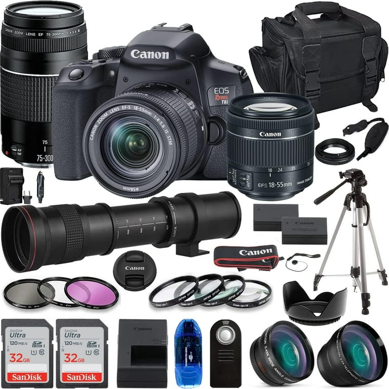 Canon EOS T8i DSLR Camera Bundle with 18-55mm, 75-300mm, 420-800mm 