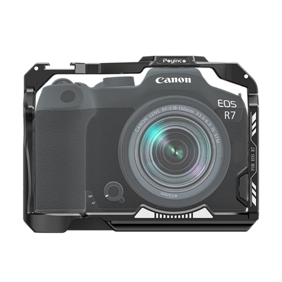 Camera Cage is Compatible with Canon EOS R7, Aluminum Alloy Full Protection Cage with Cold Shoe, 1/4" & 3/8" Threads and Quick Release Plate