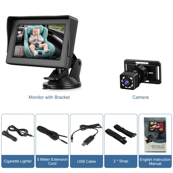 Camera for Car Baby Monitor Baby Car Camera,4.3 Inch IPS Screen 150 Wide Viewing Angle 360 Rotation Rear Facing Seat Mirror with Night Vision,for Infants Kids Toddlers Easy Installation Seat Camera
