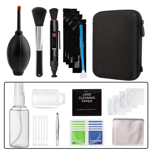 Camera Cleaning Kit,Mirrorless And Dslr Camera Cleaning,Lens And Sensor Cleaner Including Lens Paper,Blower,Cotton Swabs,Dust Free Cloth,Lens Pen,Cleaning Brush