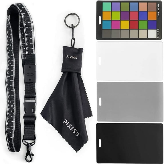 PIXISS Photography Calibration Cards with Lanyard and Lens Cloth by Pixiss