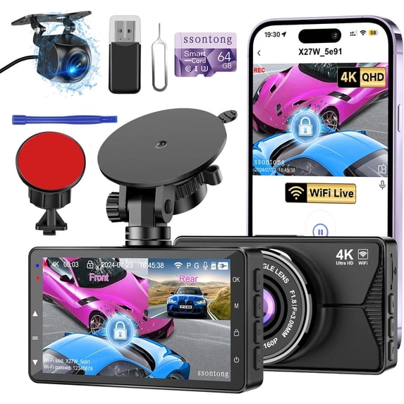 Camera - Dash Cam Front and Rear, 4K Dash Camera for Cars Built-in 5.8G WiFi GPS ADAS Dashcam,3.2" IPS Screen Dash Cam with Free 32GB Card,G-Sensor,Loop Recording,WDR,Night Vision Dashboard Camera
