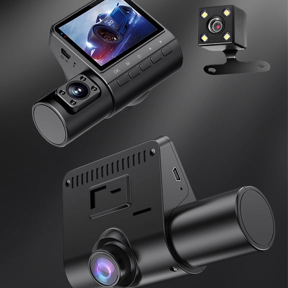 Camera Dashcam Dash Cam 1080P High Definition 2inch Display Screen 3 Channel Driving Recorder with Loop Recording Motion Detection Infrared Night Vision