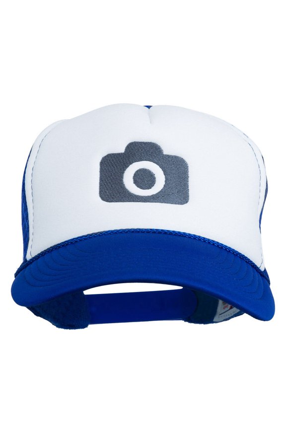 Camera Design Photographer Embroidered Foam Mesh Back Cap - Royal White OSFM