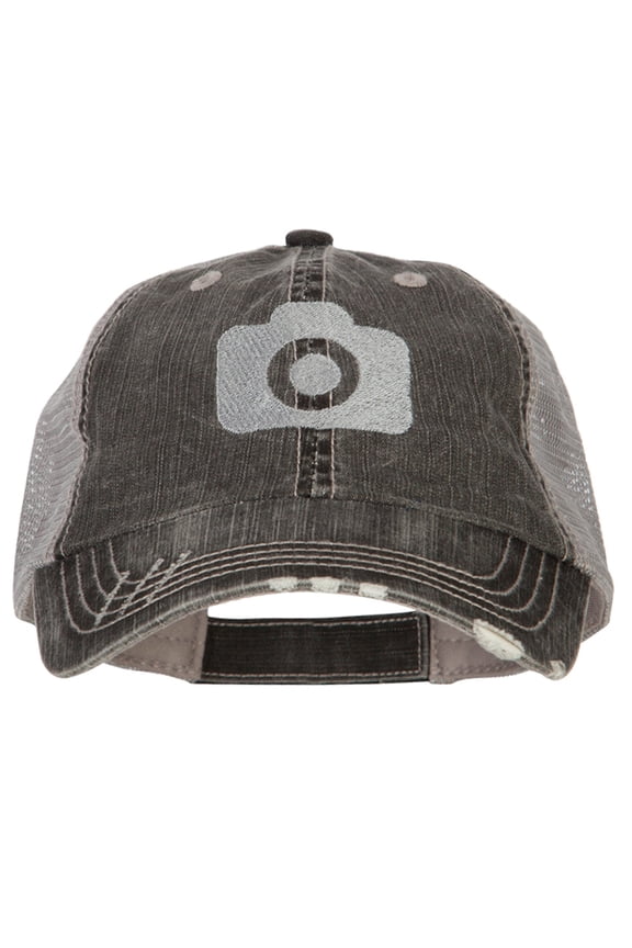Camera Design Photographer Embroidered Low Profile Mesh Cap - Black OSFM