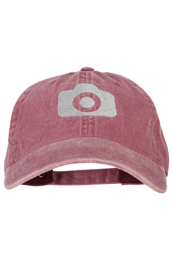 Camera Design Photographer Embroidered Washed Cotton Twill Cap - Maroon OSFM
