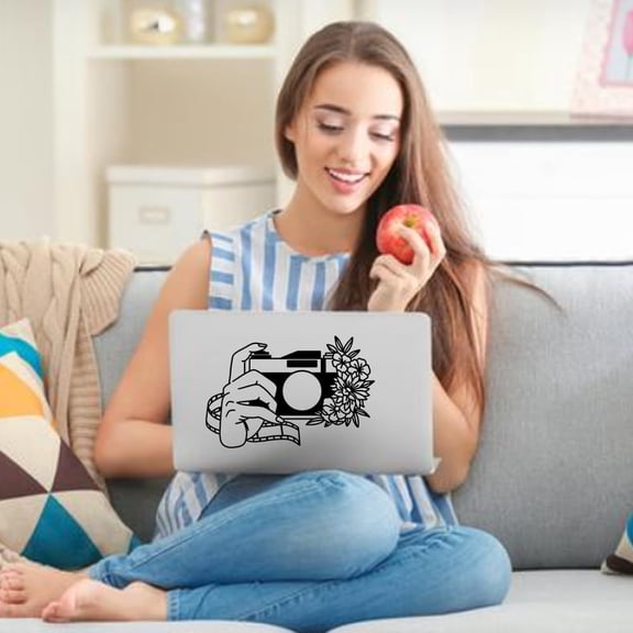 Camera Flower Computer Sticker Black Taking Photo Tablet PC Decor Sticker Vinyl Laptop Decal Skin DIY Art Stickers Decal