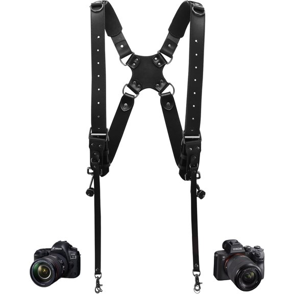Camera Harness for 2 Cameras,Dual Leather Camera Strap for Photographers,Camera Shoulder Strap for DSLR/SLR,Small