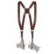 Camera Harness for 2 Cameras Dual Shoulder Leather Camera Strap Double Camera Harness for DSLR/SLR, Standard Brown