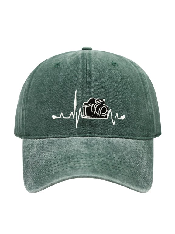 Camera Heartbeat Embroidered Washed Baseball Cap, Adjustable Adult Dad Hat, Photographer Lover Casual Hat