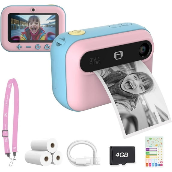 myFirst Camera Insta 20 (Cotton Candy) Kids Instant Print Digital Camera with 16MP Photo, 1080P Video, Selfie Lens, Thermal Ink-Free Printing, Support MicroSD Card