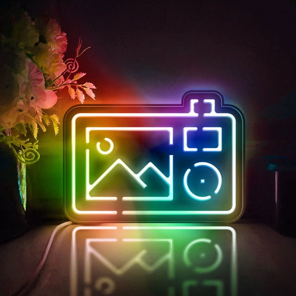 Camera Led Light Box, Dimmable Neon-Like Light Signs USB Power for Wall Decor Bedroom Decoration, Color Flow Effect (WxH) 16"x11"