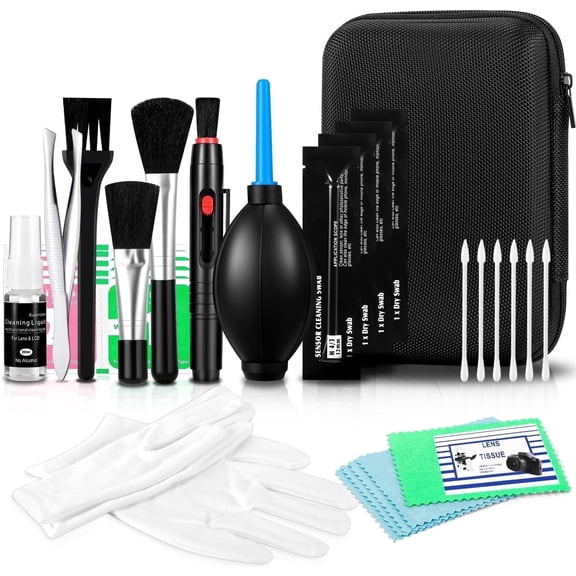 Camera Lens Cleaning Kit for DSLR Cameras and Sensitive Electronics, Professional Camera Cleaning Kit with Lens Blower, Cotton swabs, Dust Free Cloth, Lens Pen, Cleaning Brush, Photographer Gifts